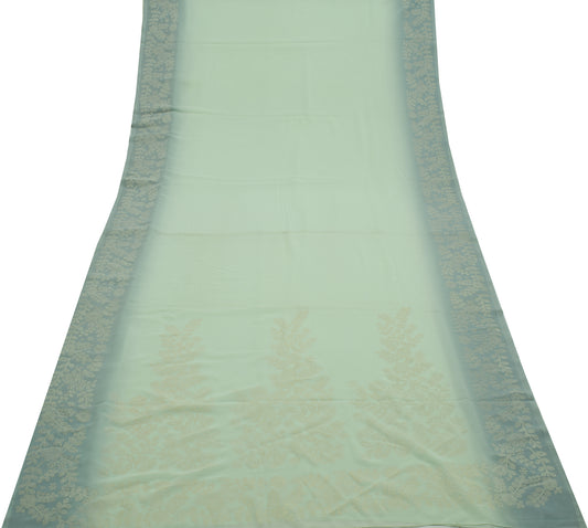 Sushila Vintage Green Saree Blend Georgette Silk Printed 5 Yard Craft Fabric