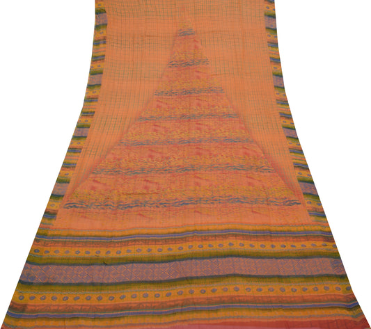 Sushila Vintage Orange Saree 100% Pure Georgette Silk Printed Craft Sari Fabric