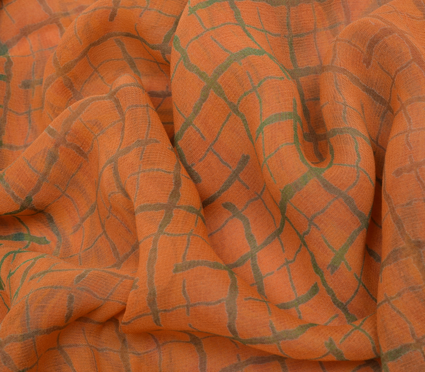 Sushila Vintage Orange Saree 100% Pure Georgette Silk Printed Craft Sari Fabric