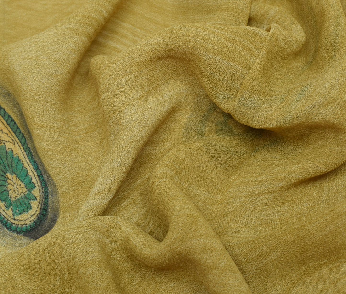 Sushila Vintage Green Saree 100% Pure Georgette Silk Printed Craft 5 Yard Fabric