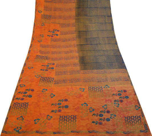 Sushila Vintage Indian Saree Pure Georgette Silk Printed Floral Craft Fabric