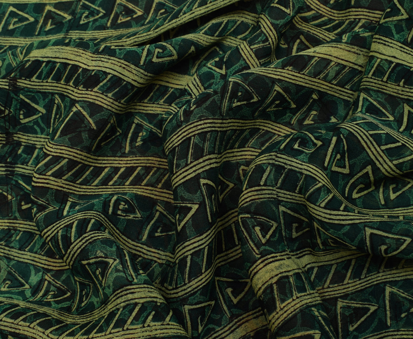 Sushila Vintage Green Saree 100% Pure Georgette Silk Printed 5 Yard Craft Fabric