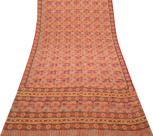 Sushila Vintage Multi-Color Saree 100% Pure Georgette Silk Printed Craft Fabric