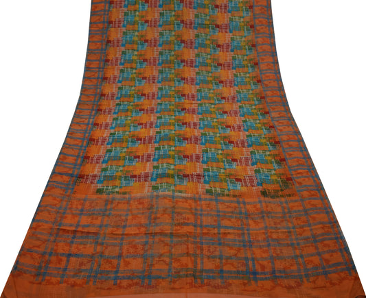 Sushila Vintage Multi-Color Saree 100% Pure Georgette Silk Printed Craft Fabric