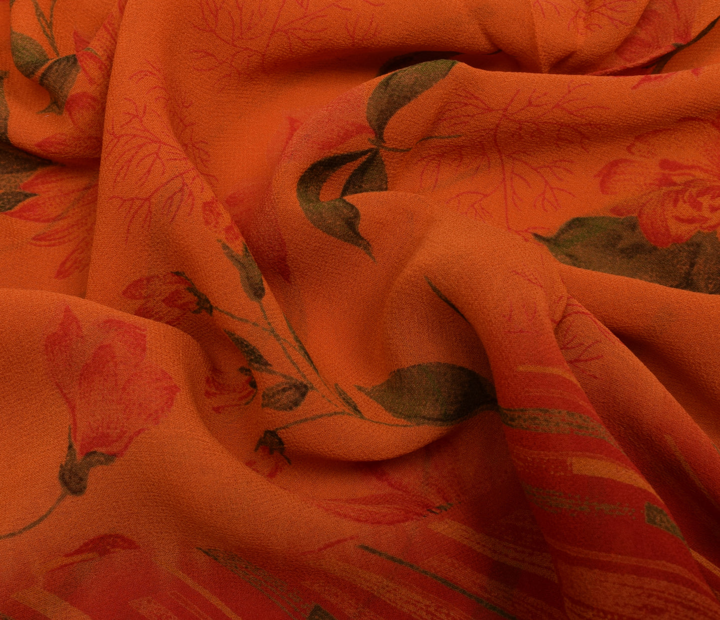 Sushila Vintage Indian Saree 100% Pure Georgette Silk Printed Craft Sari Fabric