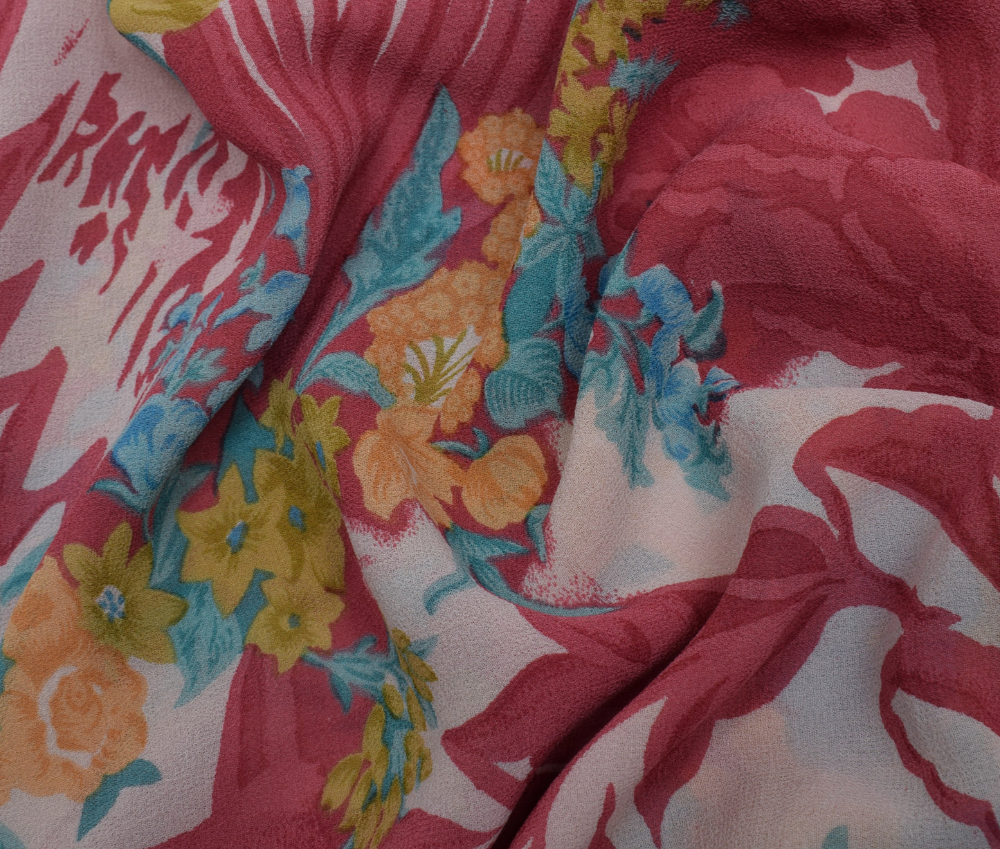 Sushila Vintage Pink Saree 100% Pure Georgette Silk Printed Floral Craft Fabric