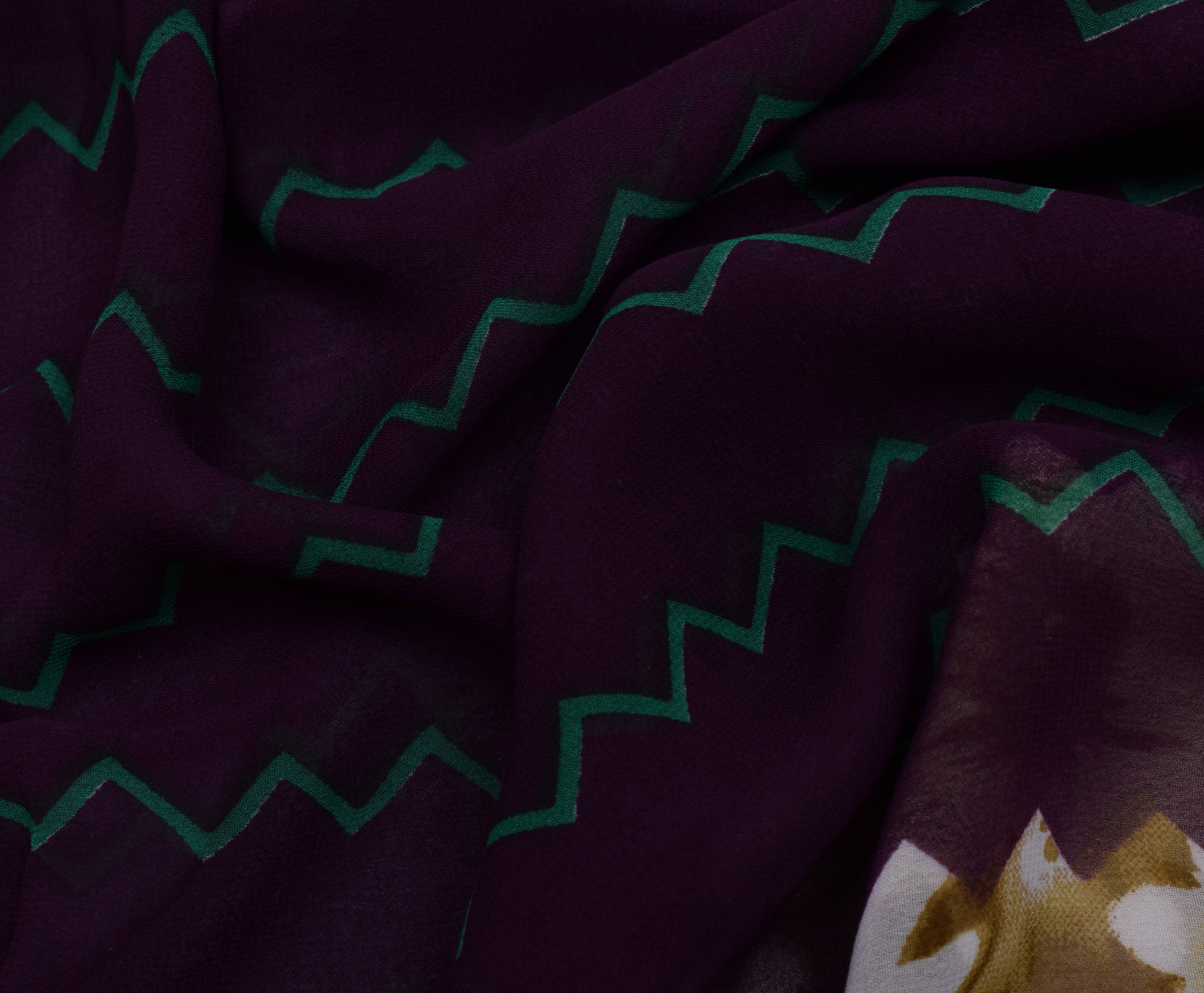 Sushila Vintage Purple Sari Blend Georgette Silk Printed Zig-Zag Craft Fabric