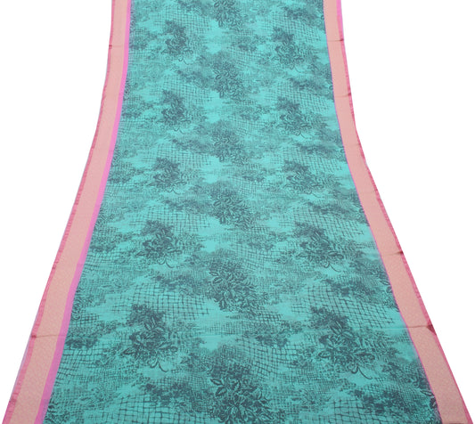 Sushila Vintage Green Saree Blend Georgette Silk Printed Floral Craft Fabric