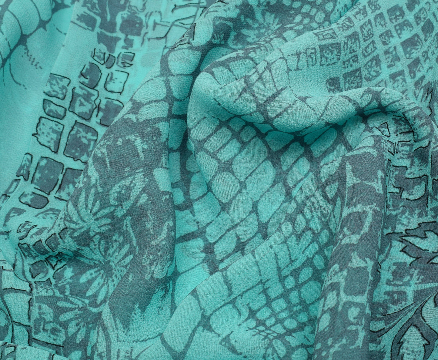 Sushila Vintage Green Saree Blend Georgette Silk Printed Floral Craft Fabric