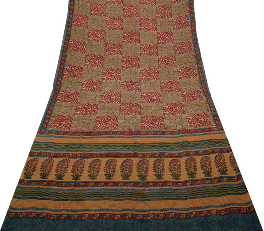Sushila Vintage Indian Saree Pure Georgette Silk Printed Craft Sari Fabric