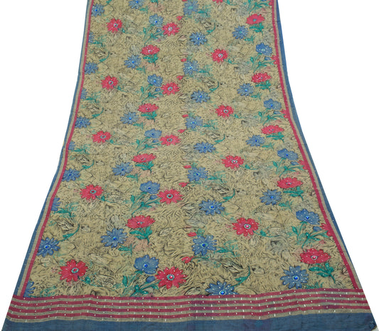 Sushila Vintage Indian Saree Pure Georgette Silk Printed Floral Craft Fabric