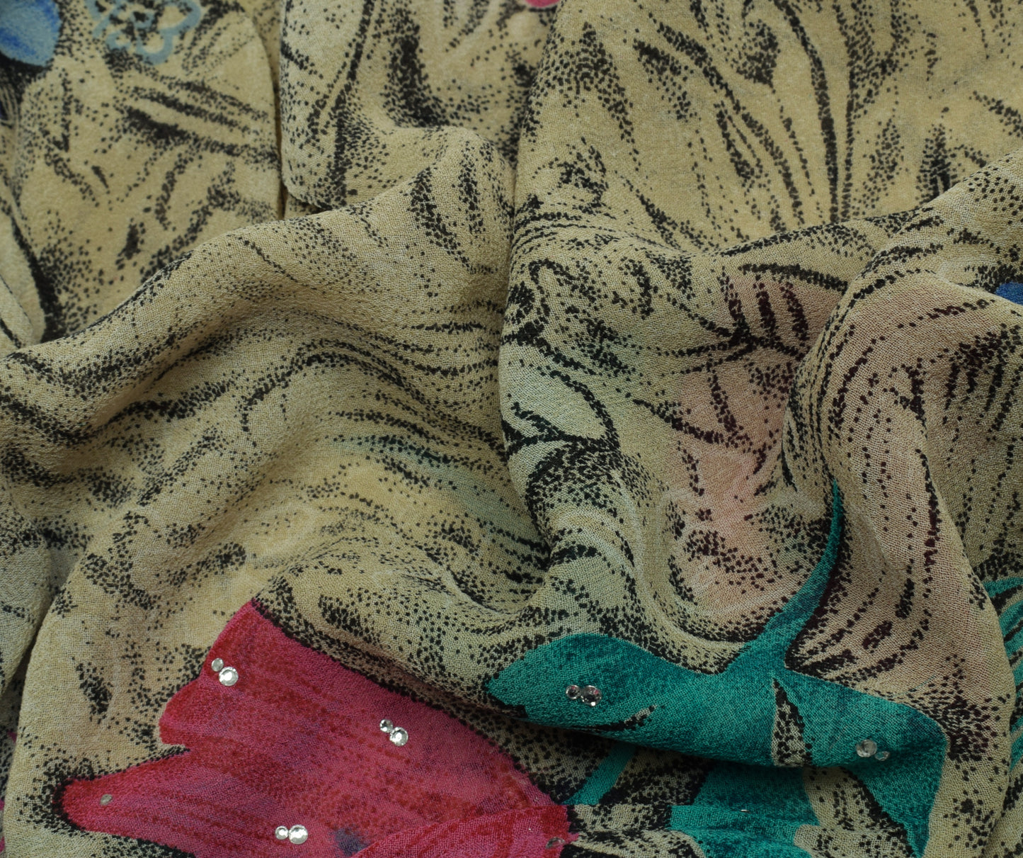 Sushila Vintage Indian Saree Pure Georgette Silk Printed Floral Craft Fabric