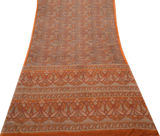 Sushila Vintage Indian Saree Blend Georgette Silk Printed 5 Yard Craft Fabric