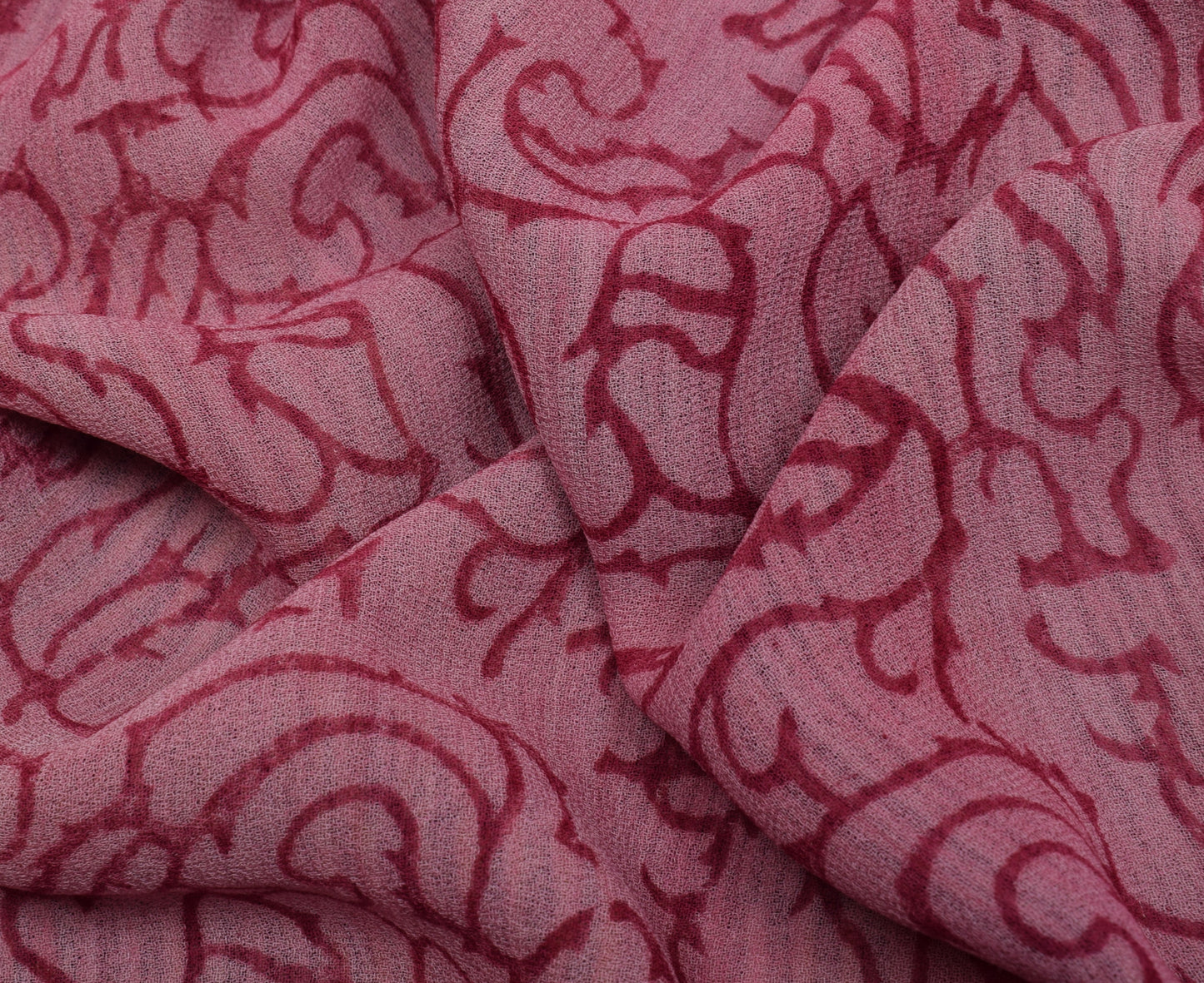 Sushila Vintage Pink Saree 100% Pure Georgette Silk Printed 5 Yard Craft Fabric