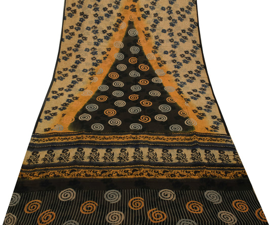 Sushila Vintage Brown Saree Pure Georgette Silk Geometrical Printed Craft Fabric