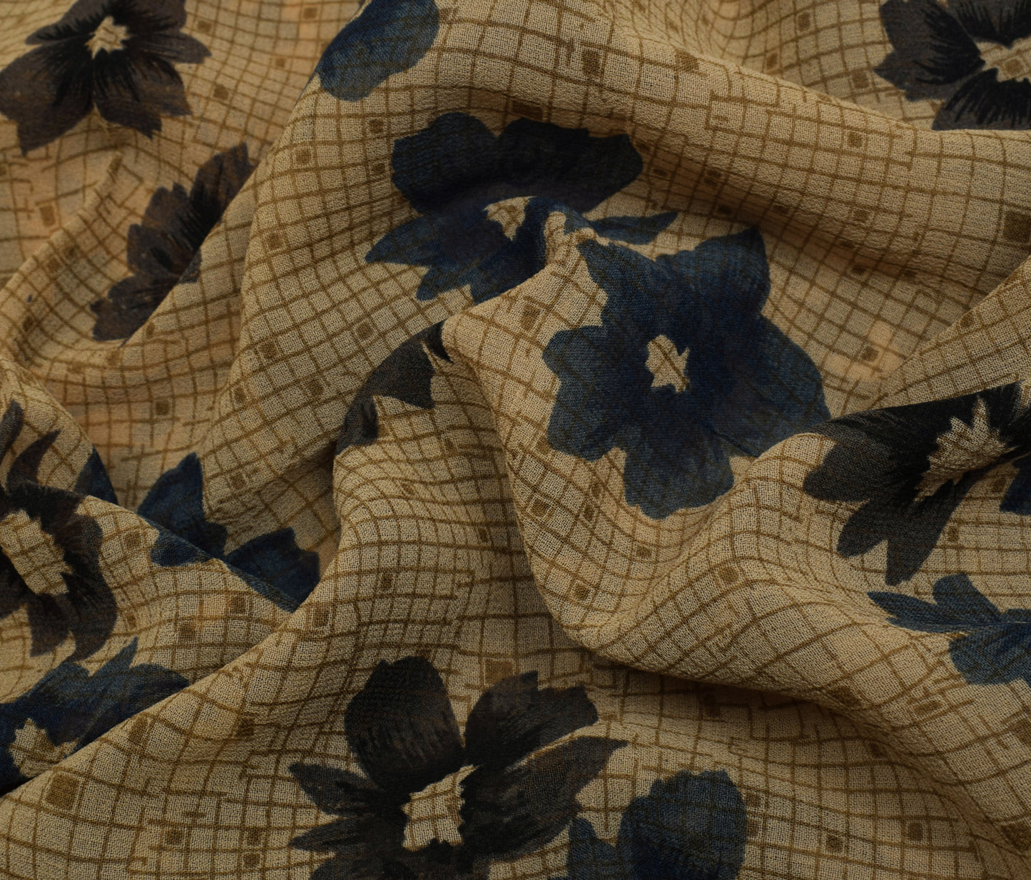 Sushila Vintage Brown Saree Pure Georgette Silk Geometrical Printed Craft Fabric