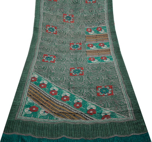 Sushila Vintage Indian Saree Pure Georgette Silk Printed Floral Craft Fabric