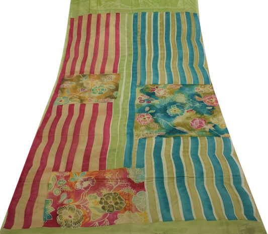 Sushila Vintage Green Branded Saree Pure Georgette Silk Hand Printed Fabric