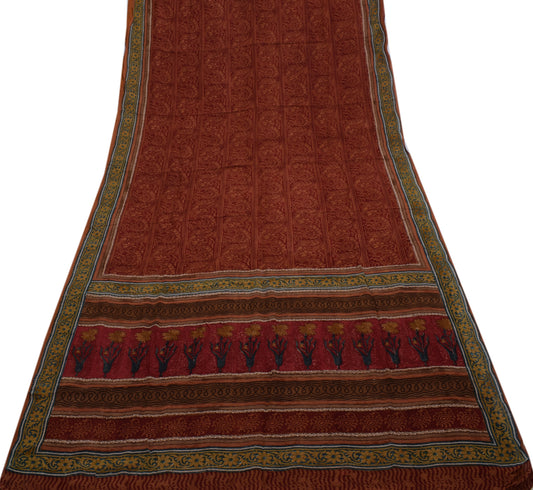 Sushila Vintage Saree 100% Pure Georgette Silk Hand Block Printed Floral Fabric