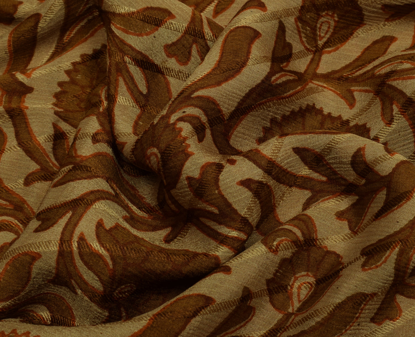 Sushila Vintage Brown Saree 100% Pure Georgette Silk Printed Floral Craft Fabric