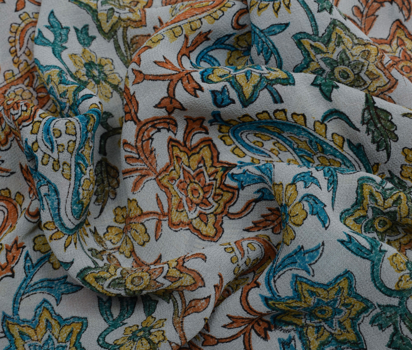 Sushila Vintage Gray Saree 100% Pure Georgette Silk Printed Floral Craft Fabric