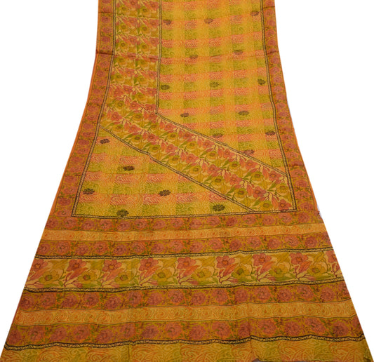 Sushila Vintage Multi-Color Saree 100% Pure Georgette Silk Printed Craft Fabric