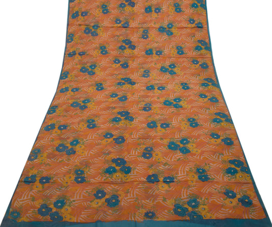 Sushila Vintage Orange Sari 100% Pure Georgette Silk Printed Floral Craft Fabric