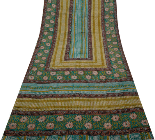 Sushila Vintage Multi-Color Sari Pure Georgette Silk Printed Floral Craft Fabric