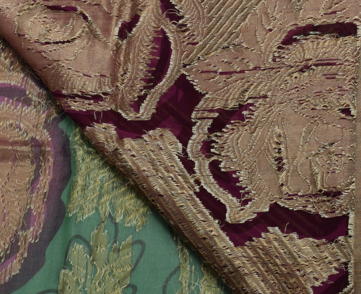 Sushila Vintage Green Saree 100% Pure Georgette Silk Printed Floral Craft Fabric