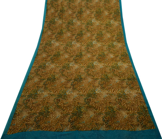 Sushila Vintage Indian Saree 100% Pure Georgette Silk Printed 5 YD Craft Fabric