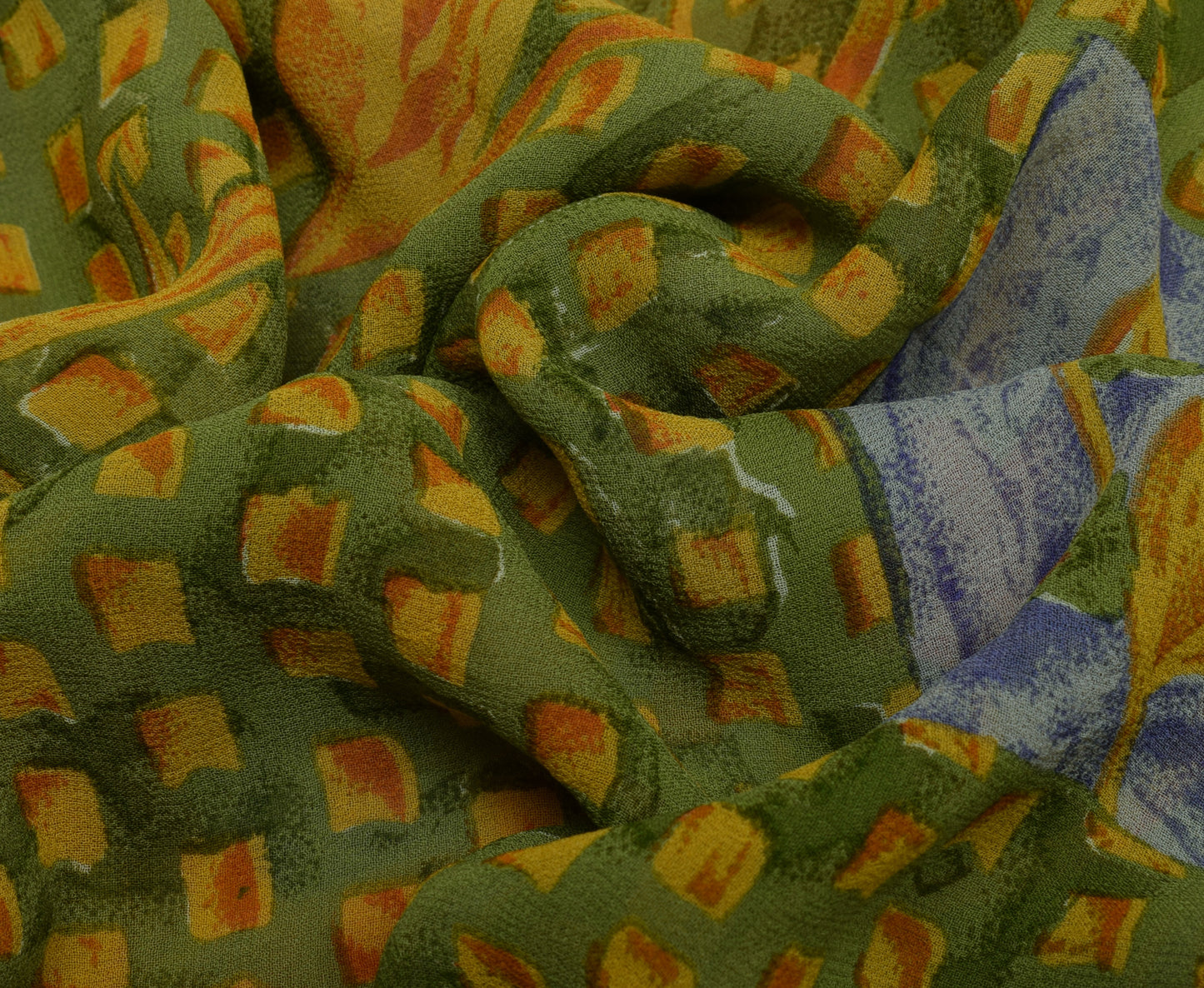 Sushila Vintage Green Saree 100% Pure Georgette Silk Printed Floral Craft Fabric