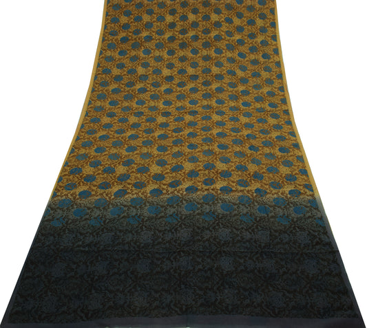 Sushila Vintage Brown Saree 100% Pure Georgette Silk Printed Floral Craft Fabric