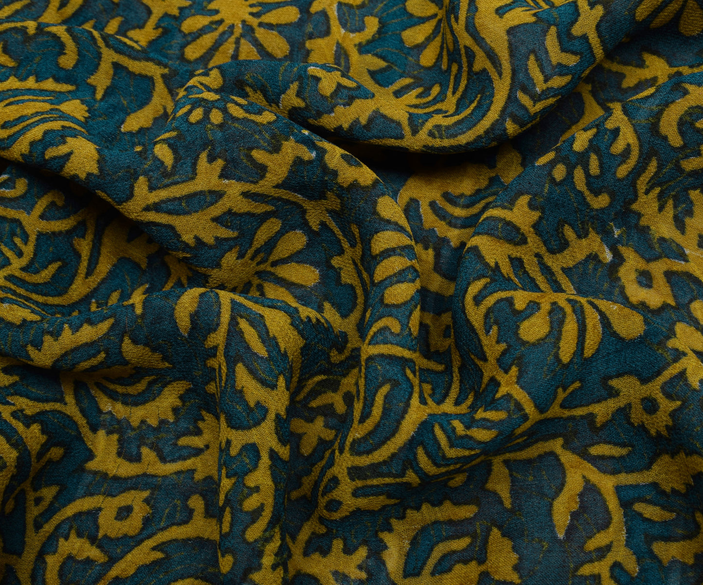 Sushila Vintage Blue Saree 100% Pure Georgette Silk Printed Floral Craft Fabric