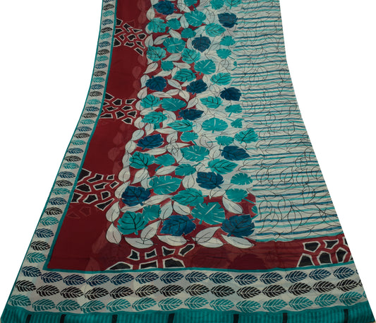 Sushila Vintage Indian Saree Pure Georgette Silk Printed 5 Yard Craft Fabric