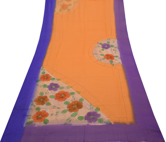 Sushila Vintage Orange Saree Pure Georgette Silk Printed Floral Craft Fabric