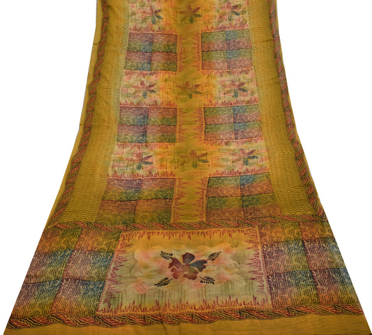 Sushila Vintage Saree 100% Pure Georgette Silk Printed Floral 5 YD Craft Fabric