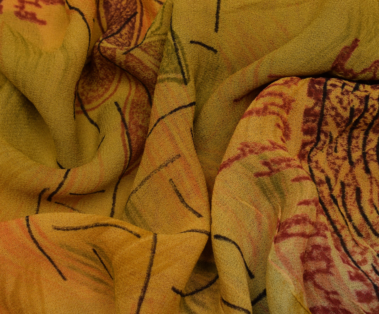 Sushila Vintage Saree 100% Pure Georgette Silk Printed Floral 5 YD Craft Fabric