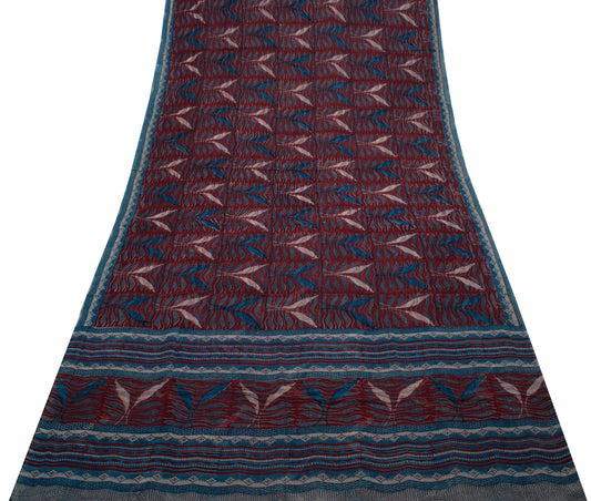 Sushila Vintage Gray Saree 100% Pure Georgette Silk Printed 5 Yard Craft Fabric