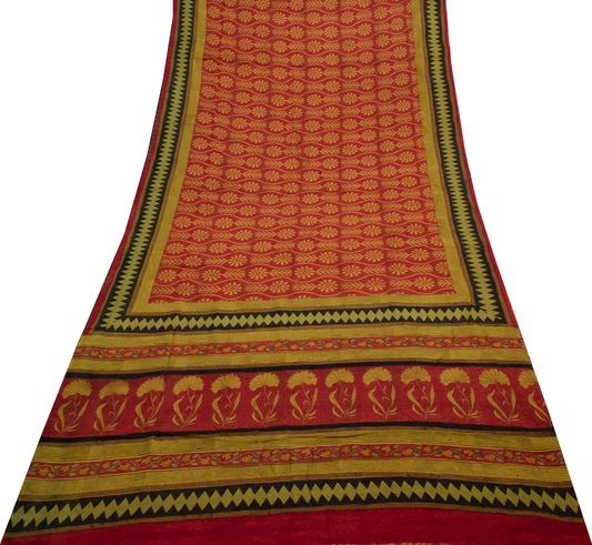 Sushila Vintage Indian Saree Pure Georgette Silk Printed Floral Craft Fabric