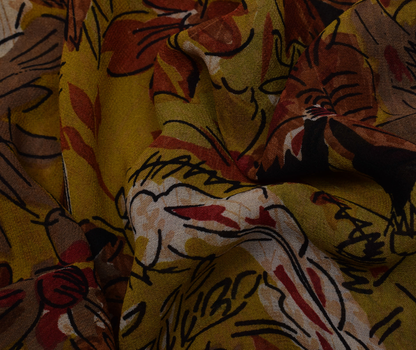 Sushila Vintage Green Saree 100% Pure Georgette Silk Printed Floral Craft Fabric