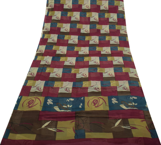 Sushila Vintage Branded Saree Pure Georgette Silk Printed 5 Yard Craft Fabric