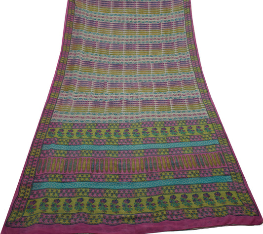 Sushila Vintage Off White Saree 100% Pure Georgette Silk Printed Paisley Fabric