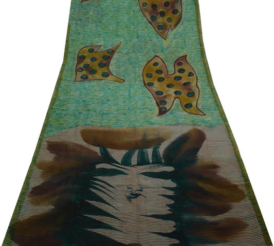 Sushila Vintage Branded Saree 100% Pure Georgette Silk Printed 5 YD Craft Fabric