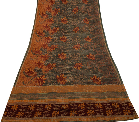 Sushila Vintage Saree 100% Pure Georgette Silk Printed Floral 5 YD Craft Fabric