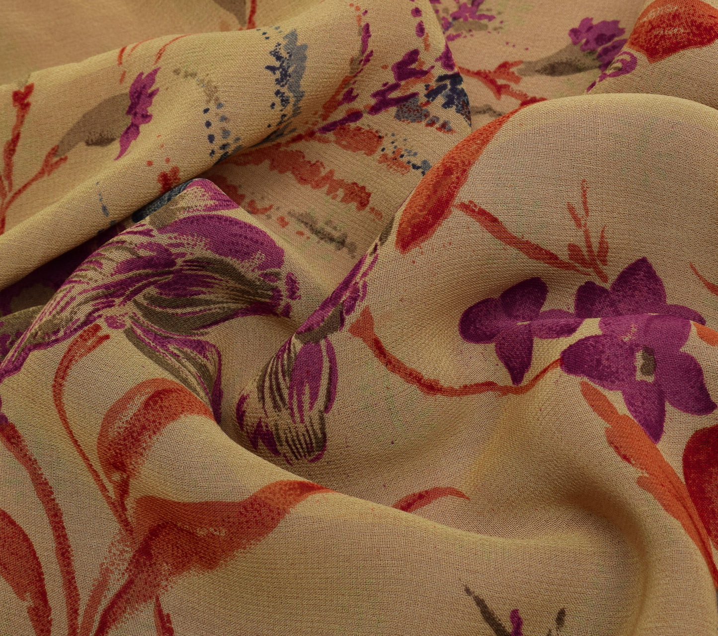 Sushila Vintage Cream Saree 100% Pure Georgette Silk Printed Floral Craft Fabric