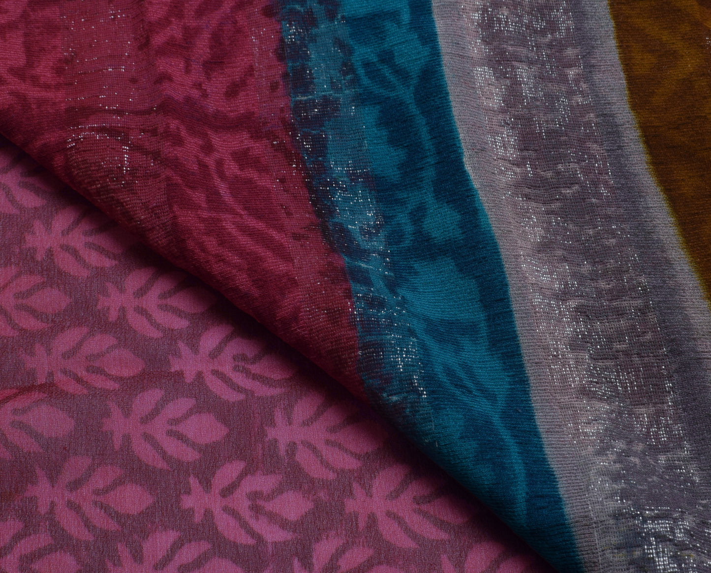 Sushila Vintage Indian Saree Pure Georgette Silk Printed Floral Craft Fabric