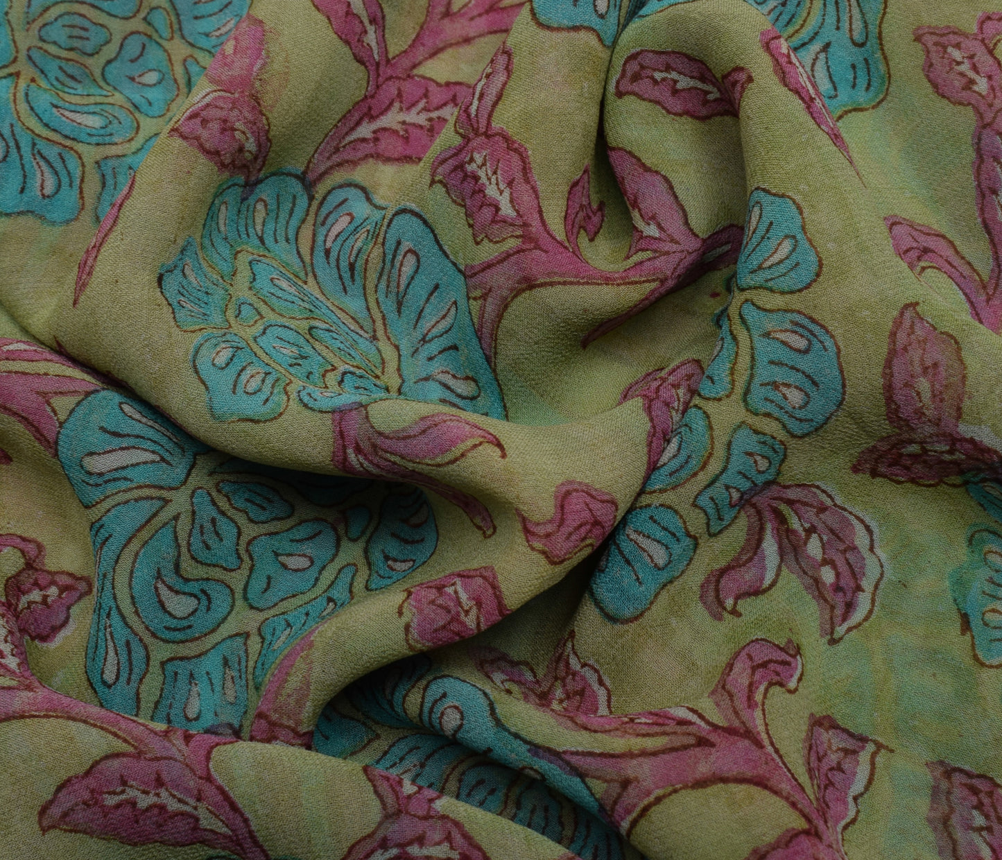 Sushila Vintage Green Saree 100% Pure Georgette Silk Printed Floral Craft Fabric