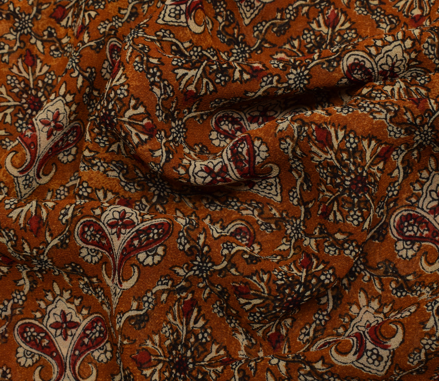 Sushila Vintage Brown Saree 100% Pure Georgette Silk Printed Floral Craft Fabric