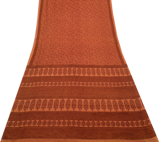 Sushila Vintage Saree 100% Pure Georgette Silk Printed Floral Craft Fabric