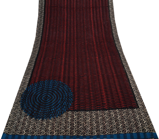 Sushila Vintage Black Saree 100% Pure Georgette Silk Printed Craft Fabric